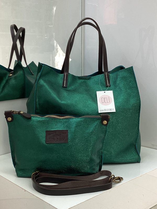 Shopper laminata verde smeraldo - immagine 2