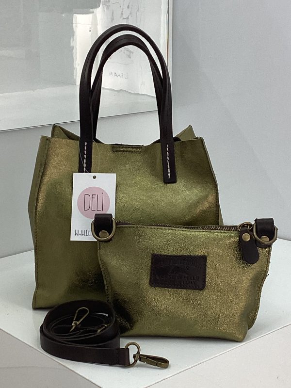 Mini shopper laminata verde oliva - immagine 2