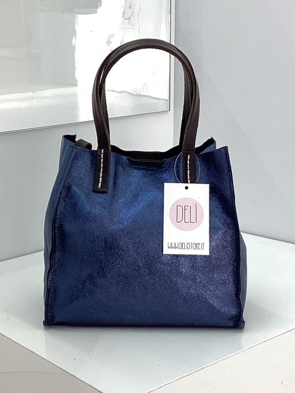 Mini shopper laminata blu