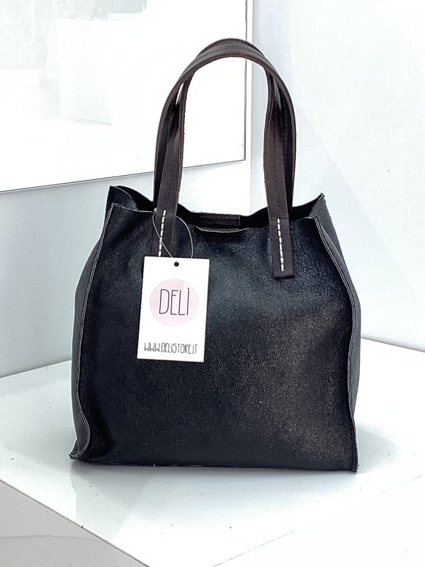 Mini shopper laminata nera