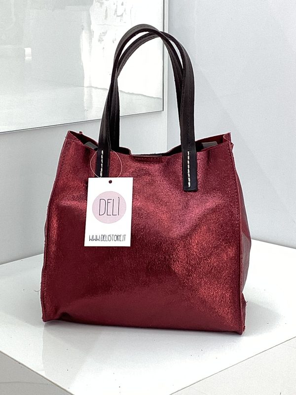 Mini shopper laminata bordeaux