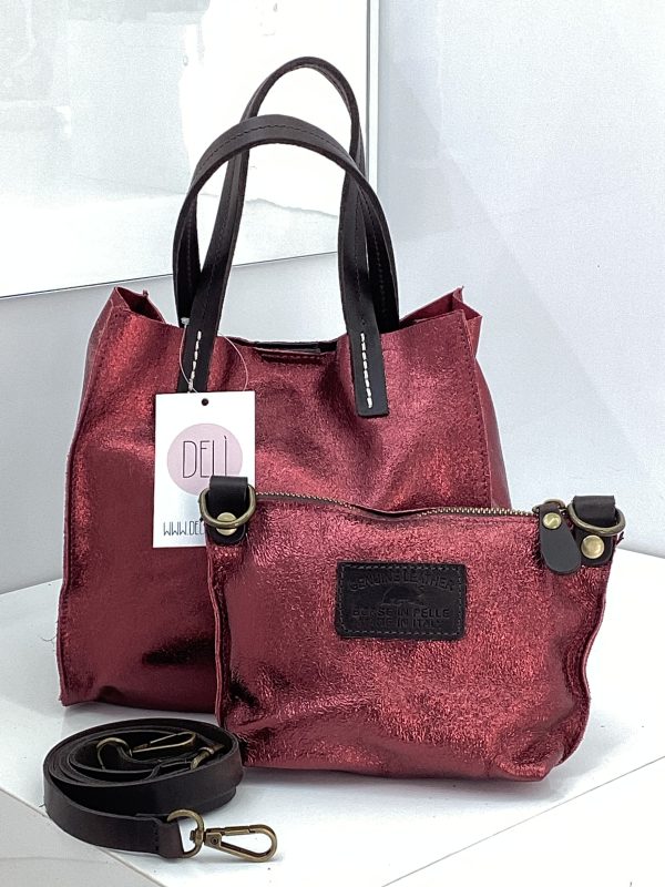 Mini shopper laminata bordeaux - immagine 2