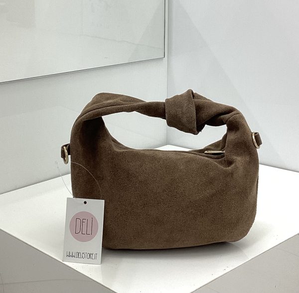 Borsa Nodo Suede taupe scuro